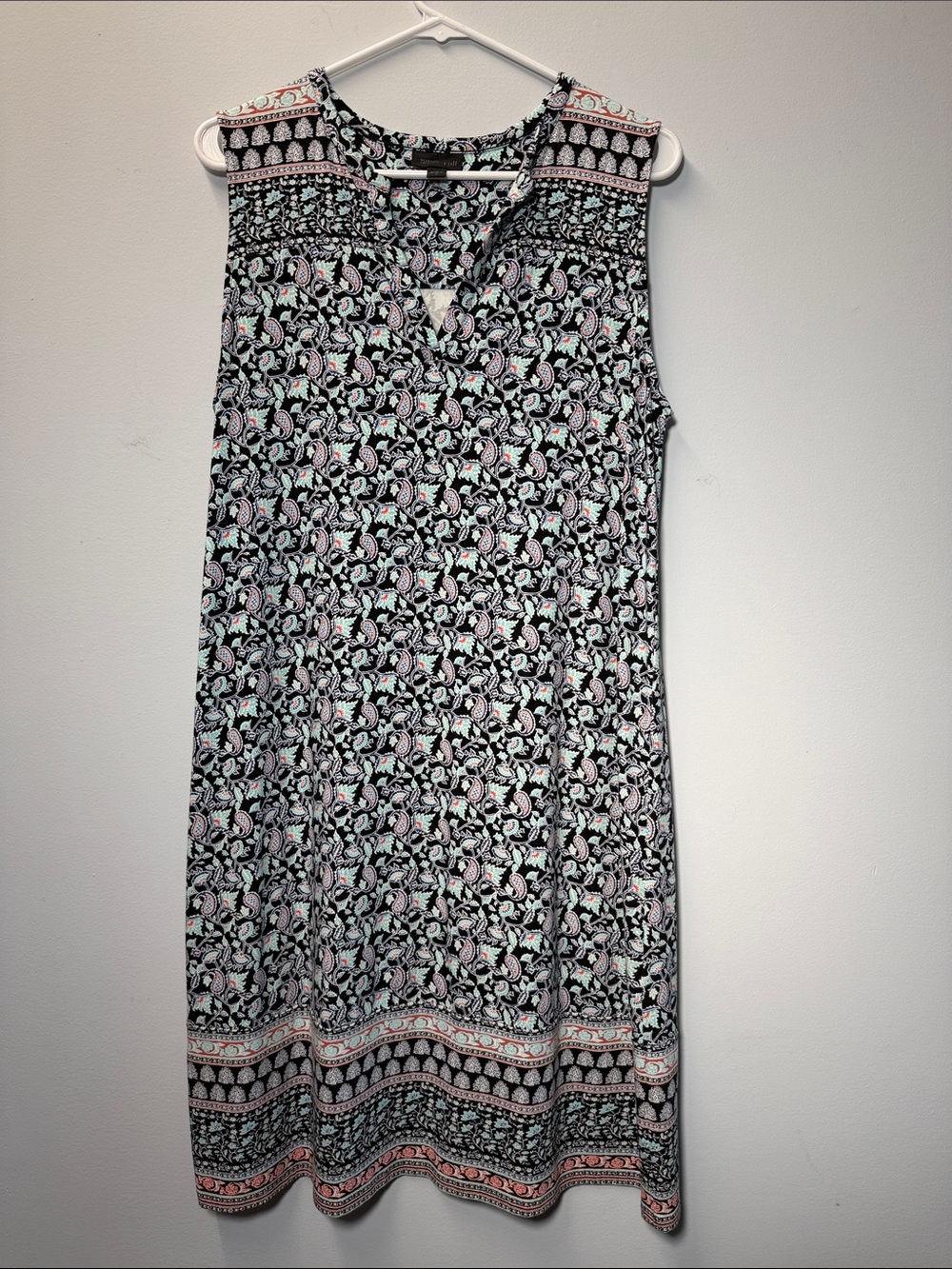 J. Jill Black Sleeveless Floral-Print Midi Dress with Mint Accents